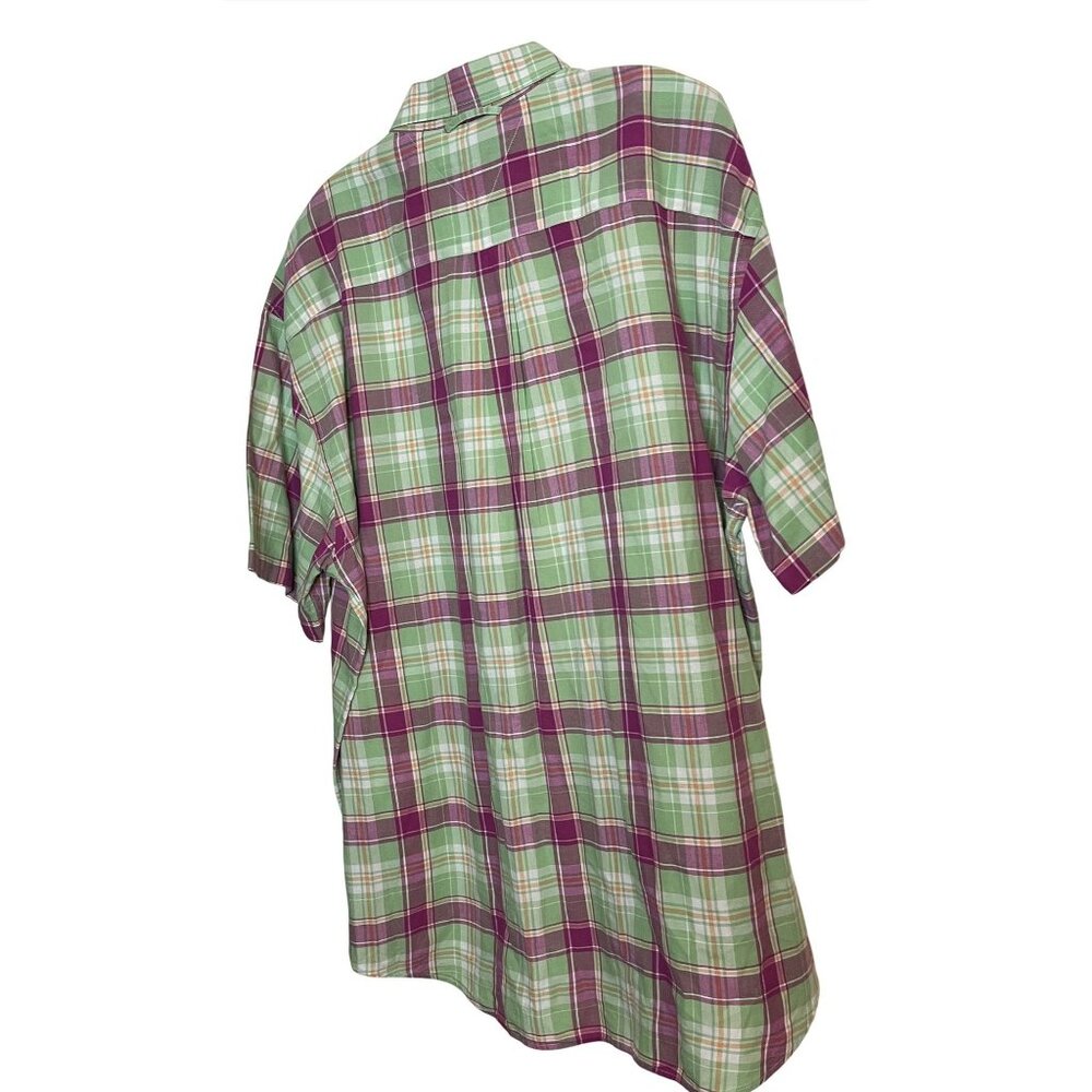 Tommy Hilfiger Mens Plaid Short Sleeve Button-Up Shirt XL Green & Purple Cotton - Picture 6 of 9